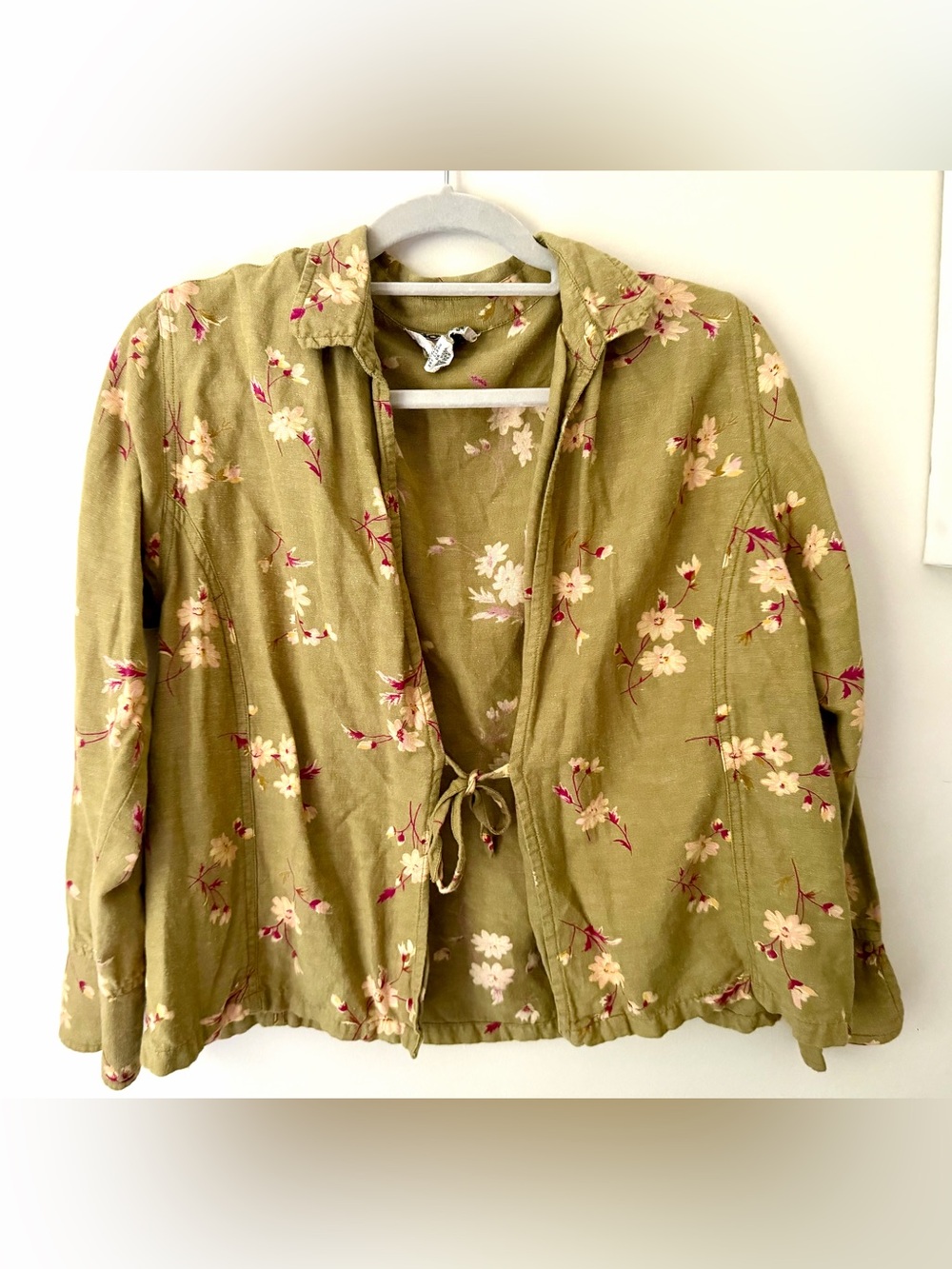 Vintage April Cornell Green Floral Tie—Front Top